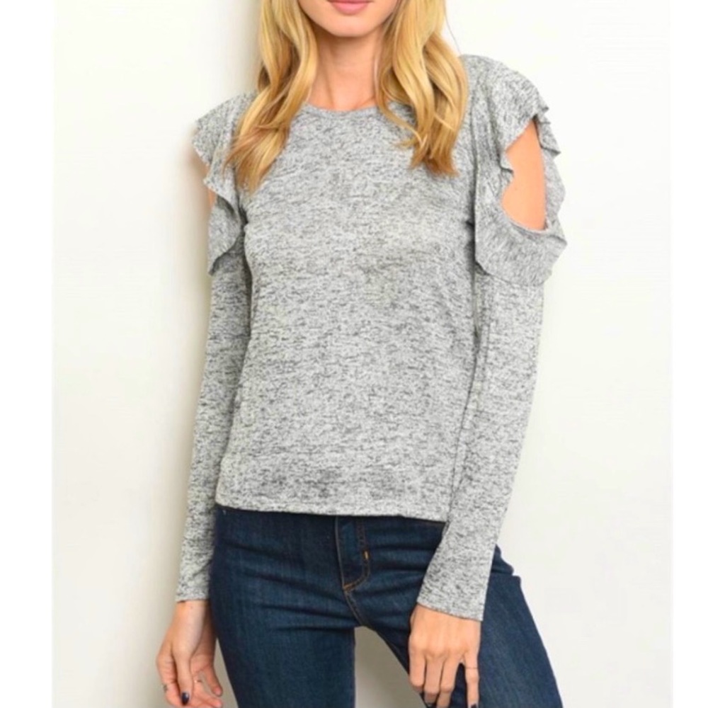 Cold Shoulder Ruffle Long Sleeve Top